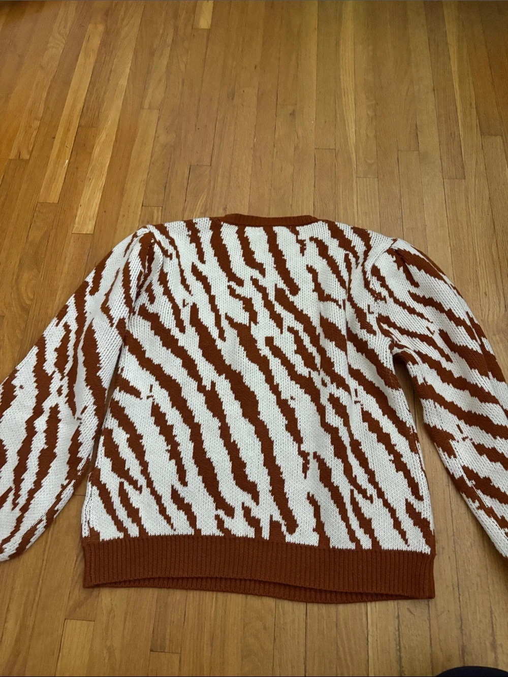Steve Madden Cream and Brown Zebra-Pattern Crewneck Sweater